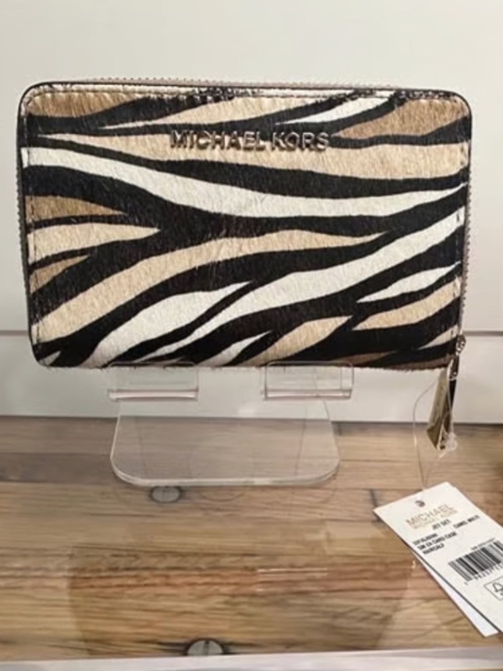 MICHAEL Kors Multi Jet Set Small Zip Coin & Card Cases CalfHair Wallet -NWT